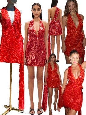 🆕 MISHA COLLECTION 🧿 NWOT Red Sapphire Sequins Mini Dress, Sz L - US 8